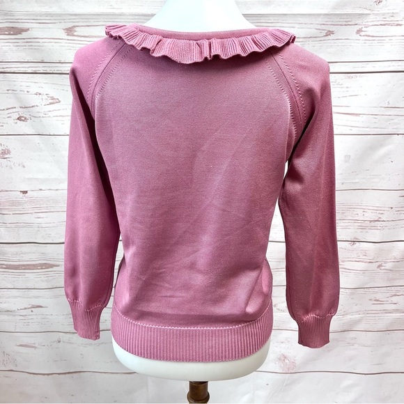 Vintage Mid Century Mod Givenchy Sport Dusty Mauve Fine Knit Ruffle Neck Sweater - Picture 6 of 11